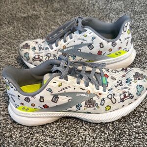 Brooks Gray and White Nurses week Patterned Shoes
